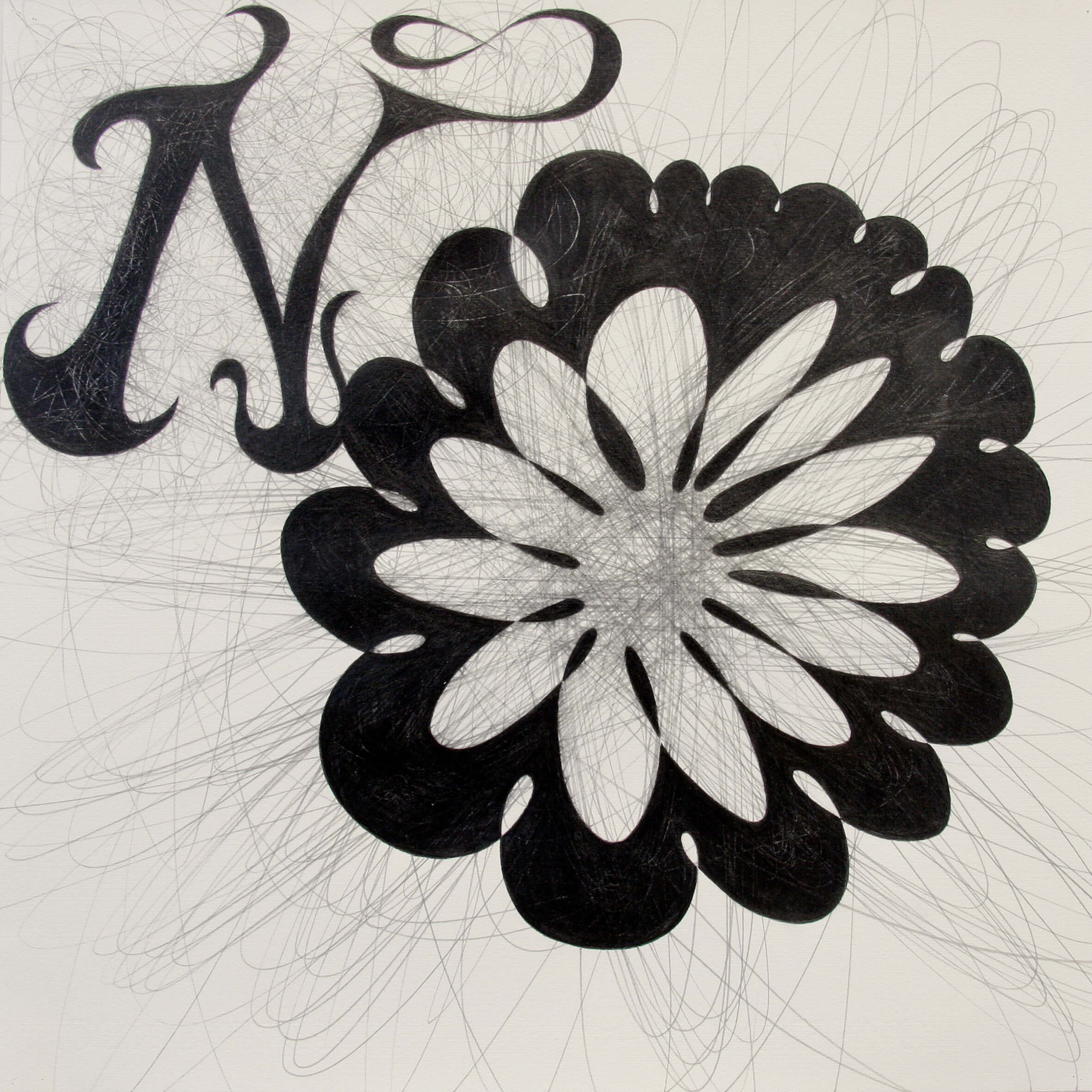 Andrea Scrima, NO, from the series LOOPY LOONIES. Graphite on paper, 35 x 35 each unframed.
